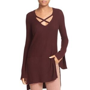 Free People Burgundy Criss Cross Sweater Tunic Sz S